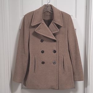 Calvin Klein Wool-Cashmere Double-Breasted Peacoat, Camel/Tan Colored SIZE 6.